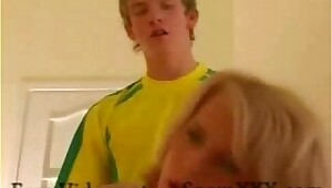 Russian MILF with teen football player